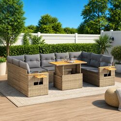 Beige Poly Rattan 10-Piece Garden Sofa Set