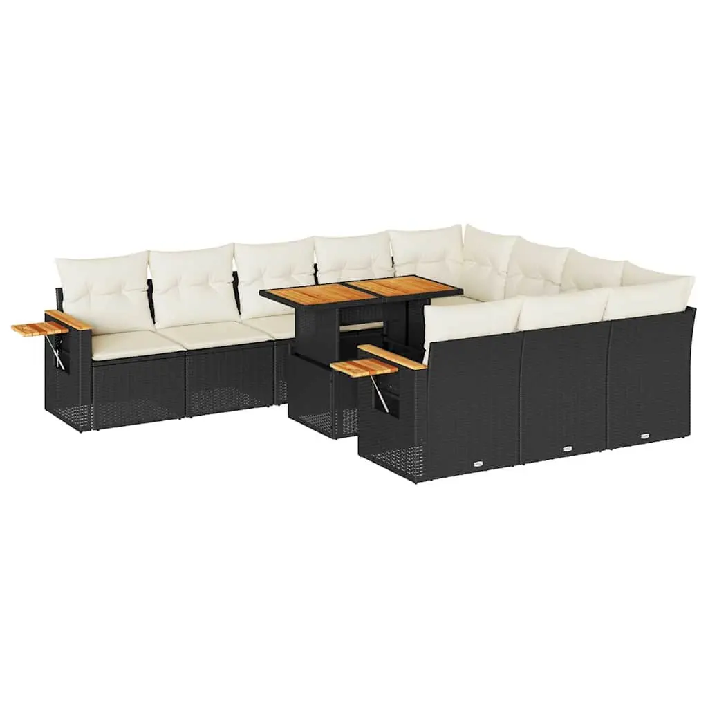 Modular 10-Piece Black Rattan Garden Sofa Set