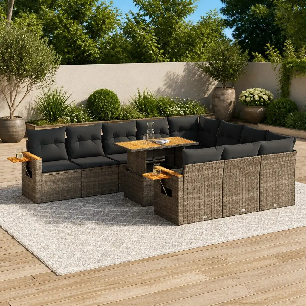 10 Piece Garden Sofa Set PE Rattan Grey