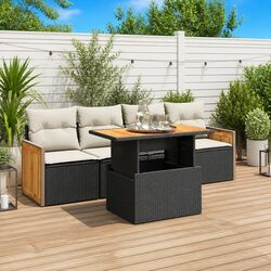 5 Piece Outdoor Sofa Set with Storage Cushions - Black