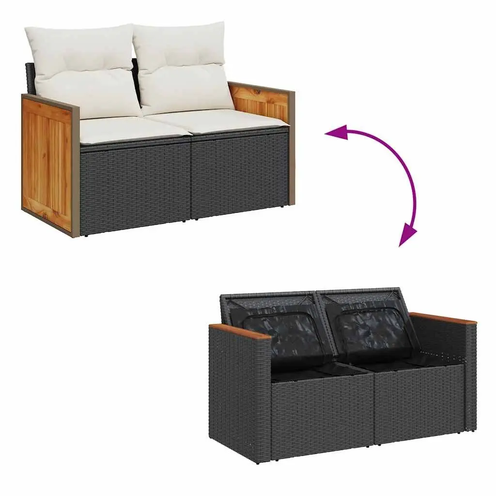 5 Piece Garden Sofa Set with Storage Cushions Black Poly Rattan Outdoor