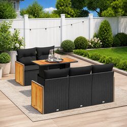 Premium 6-Piece Outdoor Sofa Set Black Modular Rattan