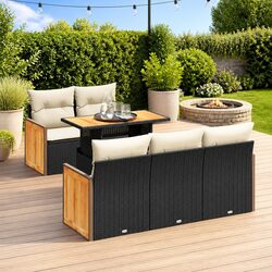 Modular 6 Piece Black Poly Rattan Garden Sofa Set