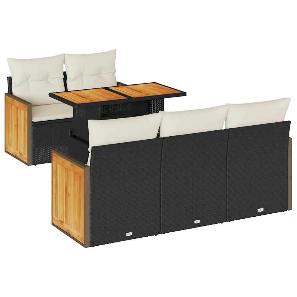Modular 6 Piece Black Poly Rattan Garden Sofa Set