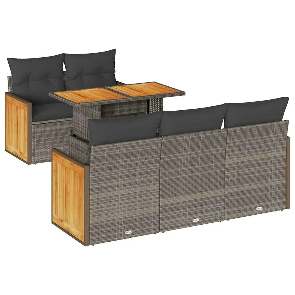 6-Piece Grey Poly Rattan Garden Sofa Set
