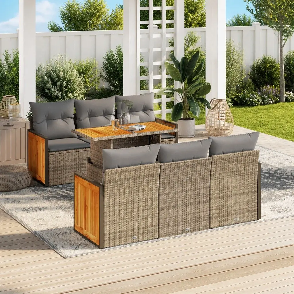 7 Piece Garden Sofa Set PE Rattan Modular Outdoor Furniture Beige