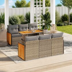Durable 7 Piece Beige Outdoor Garden Sofa Set with Storage