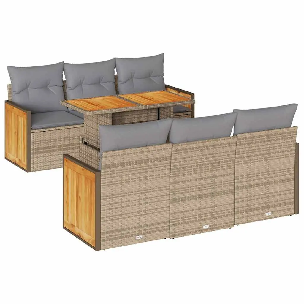 7 Piece Garden Sofa Set PE Rattan Modular Outdoor Furniture Beige