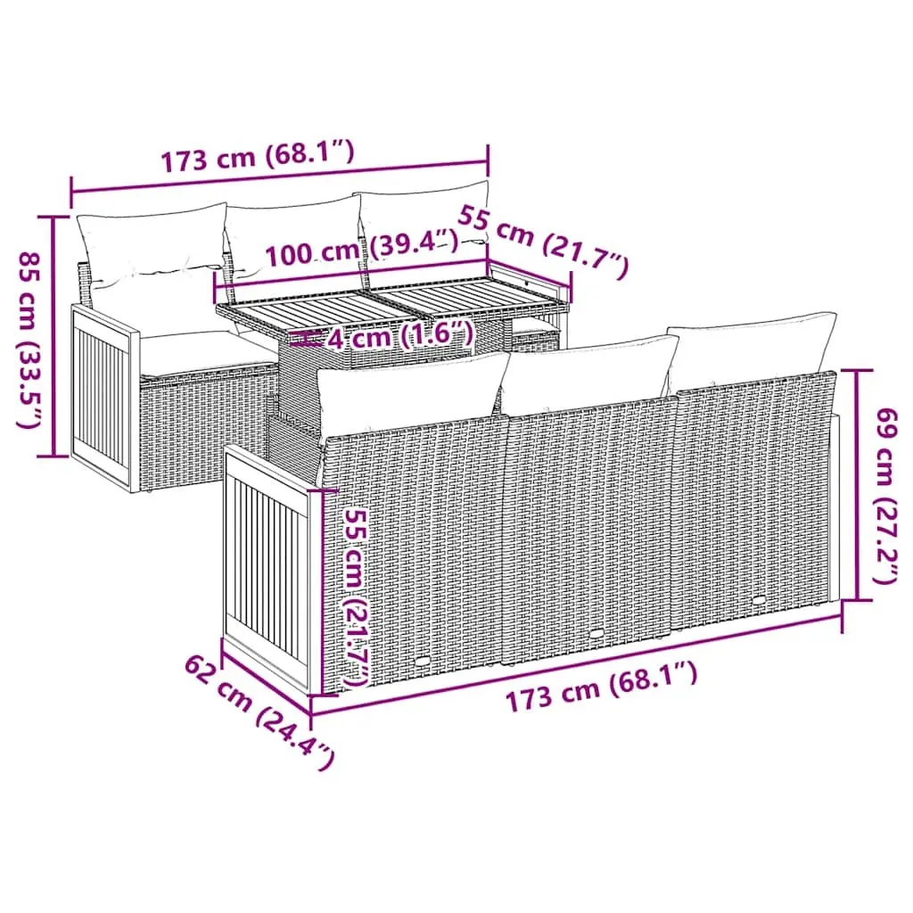 7 Piece Garden Sofa Set PE Rattan Modular Outdoor Furniture Beige