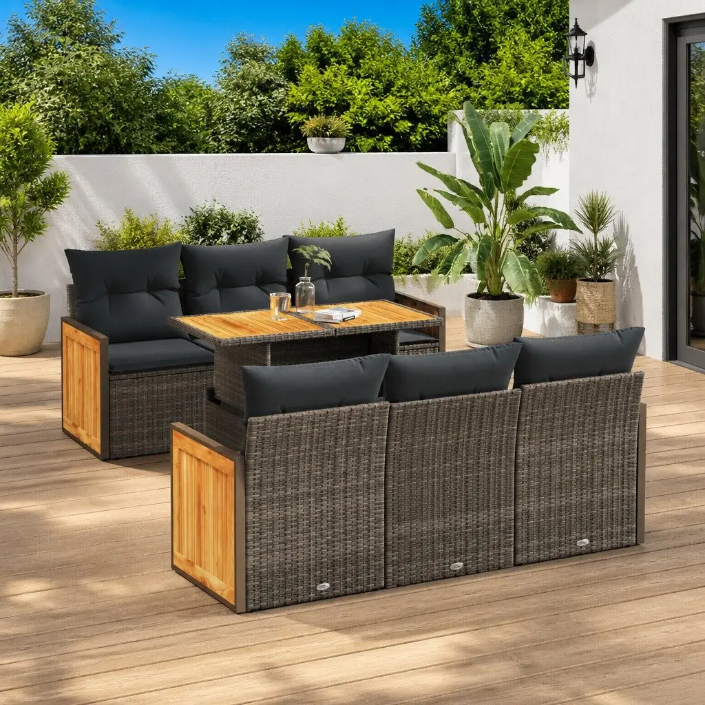7 Piece Grey Poly Rattan Garden Sofa Set