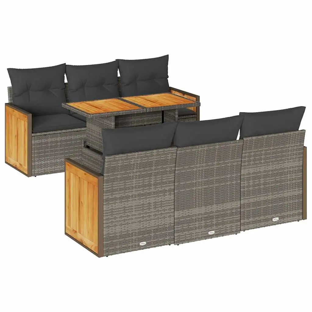 7 Piece Grey Poly Rattan Garden Sofa Set