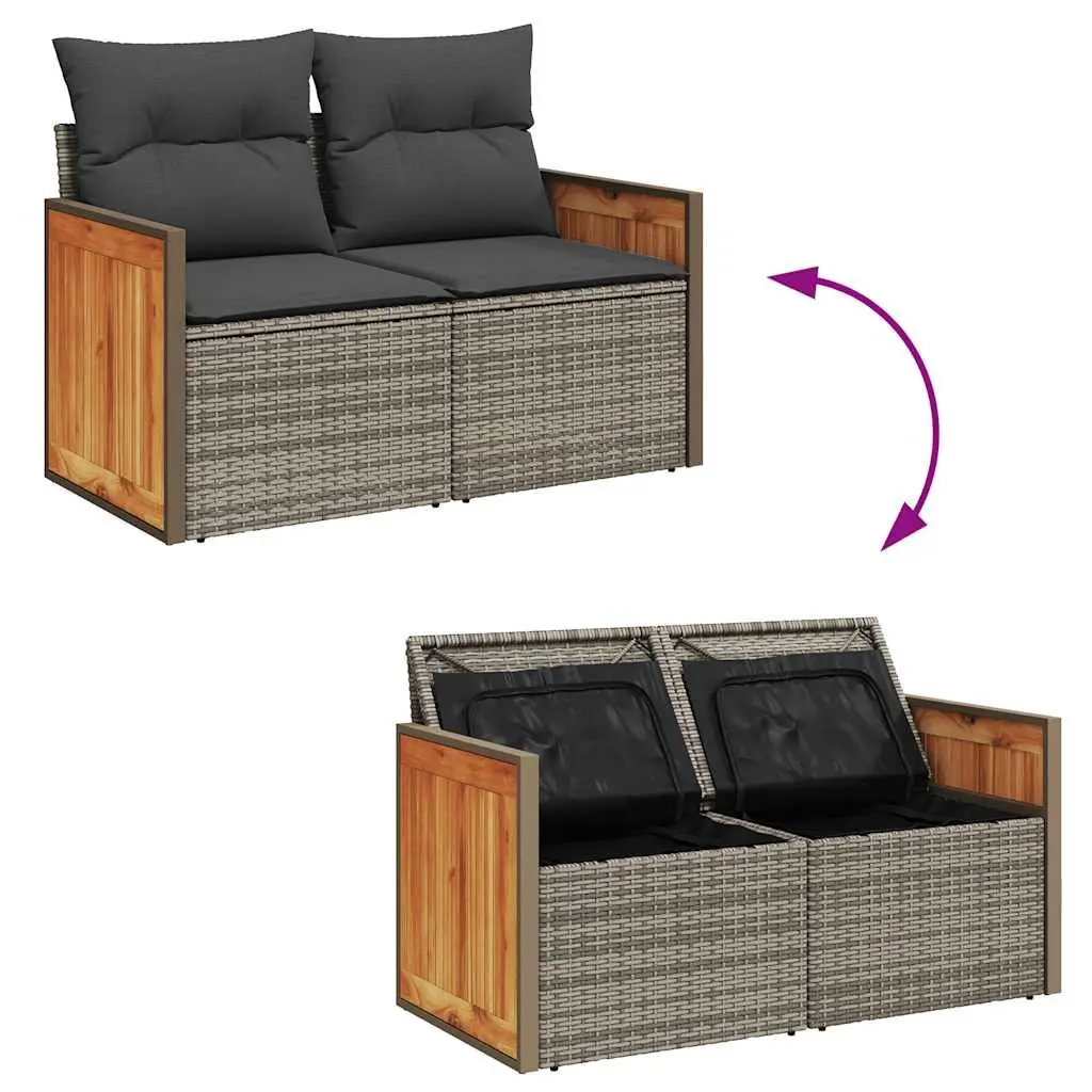 7 Piece Grey Poly Rattan Garden Sofa Set