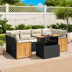Premium 7-Piece Garden Sofa Set in Black Rattan