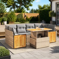 Beige 7 Piece Outdoor Patio Sofa Set with Modular Design
