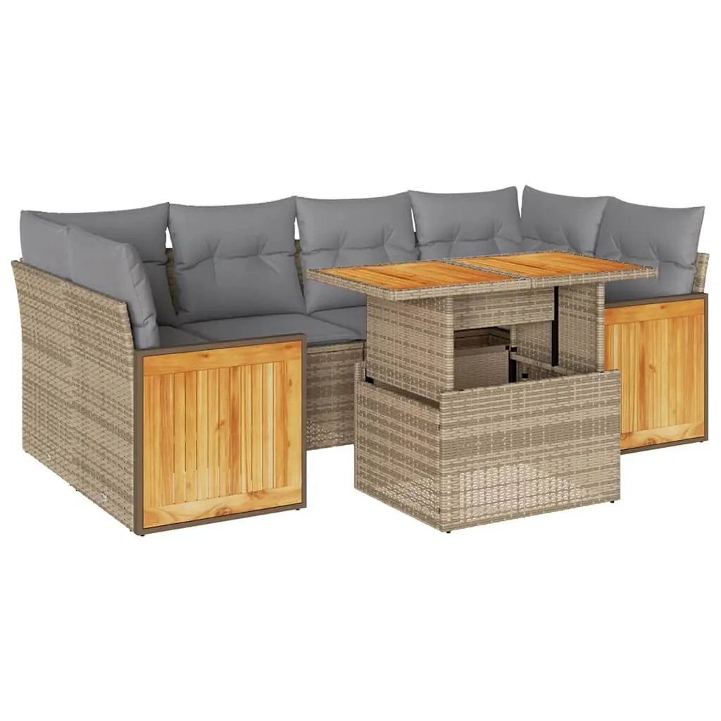 Garden Sofa Set 7 Piece Outdoor Patio Furniture Beige Poly Rattan Modular Lounge
