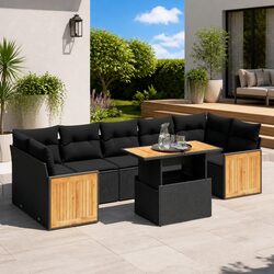 Durable 8-Piece Black Poly Rattan Garden Sofa Set