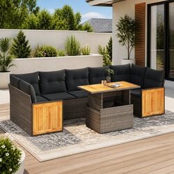 8-Piece Modular Garden Sofa Set in Grey Poly Rattan