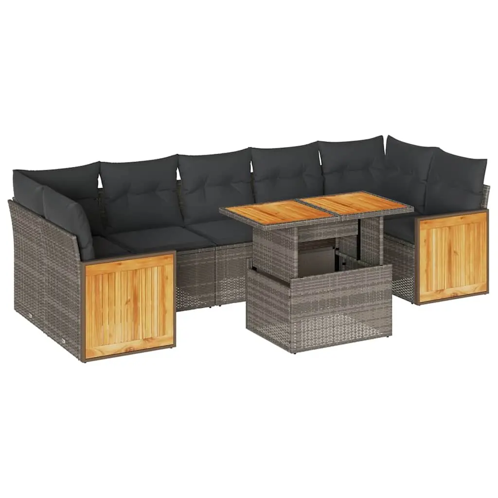8-Piece Modular Garden Sofa Set in Grey Poly Rattan