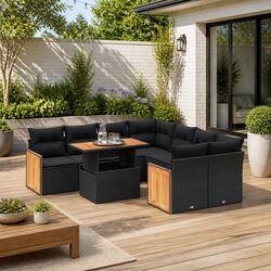 Premium 9 Piece Garden Sofa Set with Cushions in Black