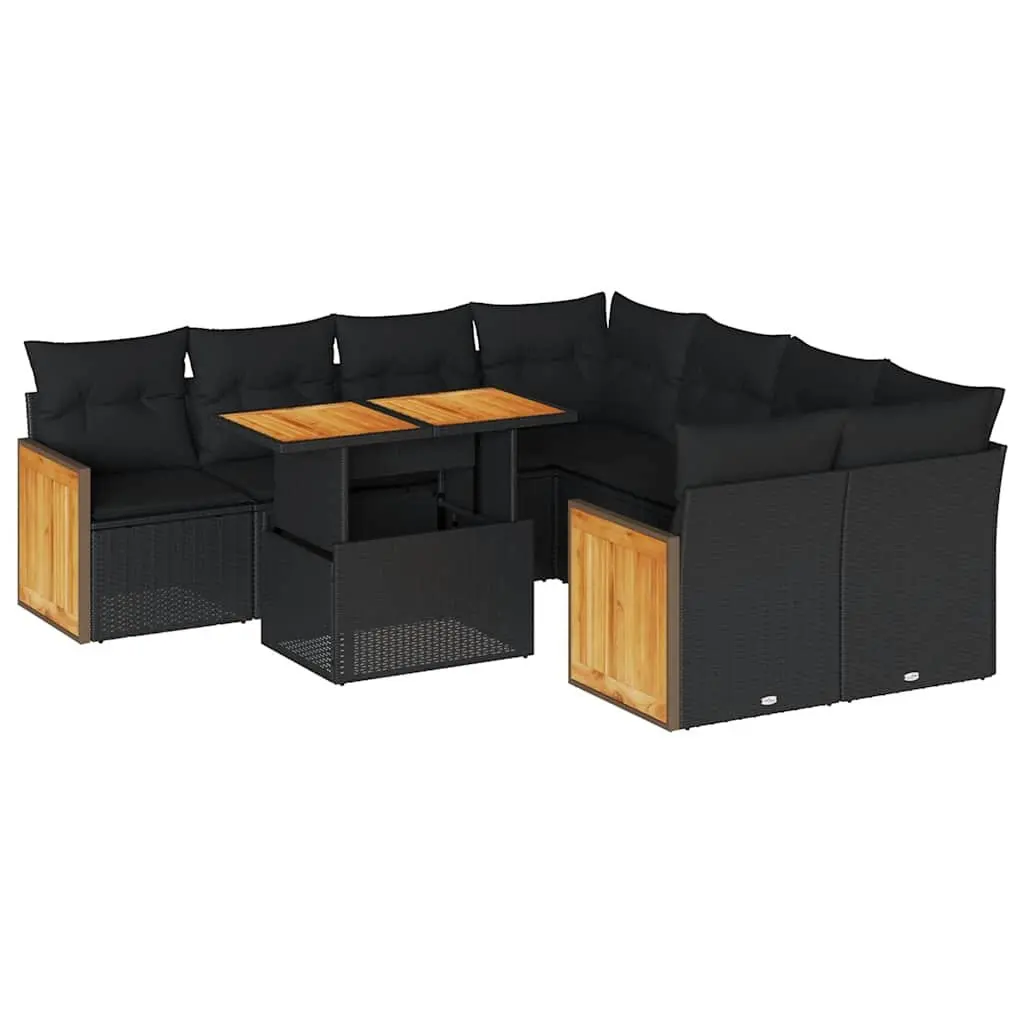 9 Piece Garden Sofa Set with Cushions in Black