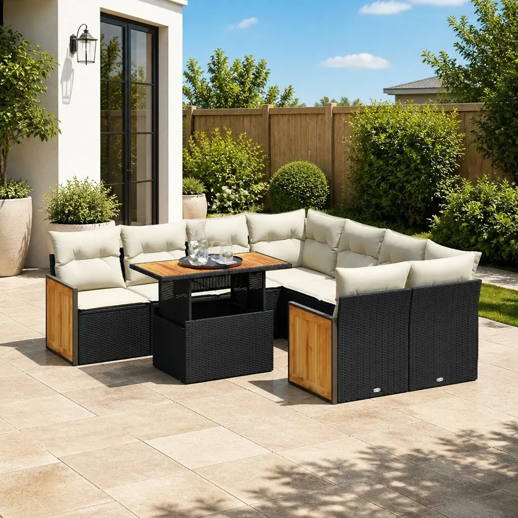 9 Piece Modular Garden Sofa Set in Black