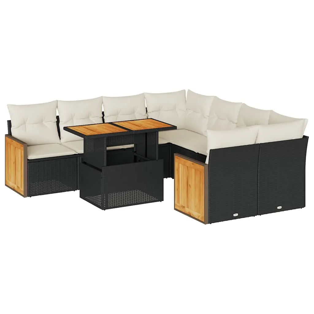 9 Piece Modular Garden Sofa Set in Black