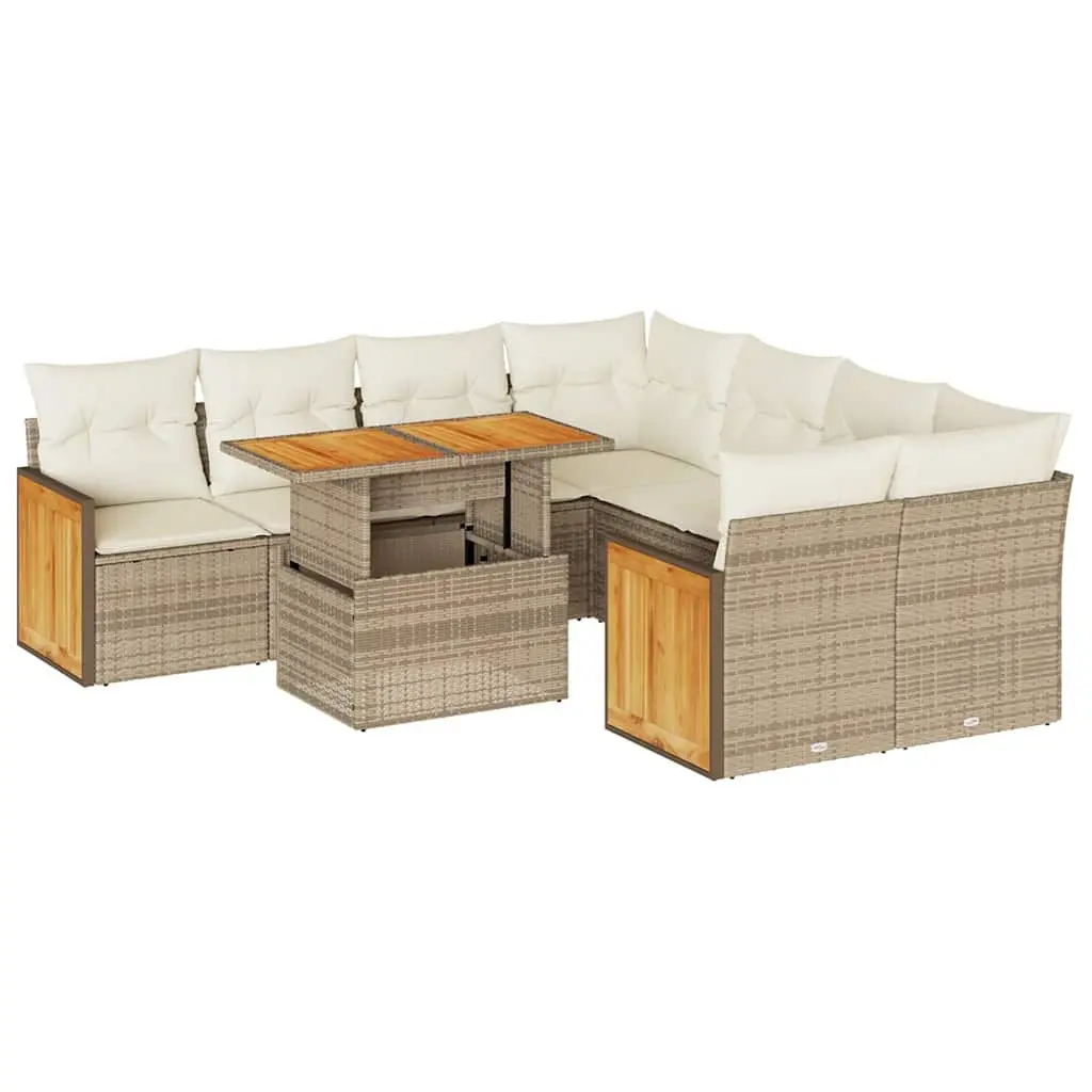 Garden Sofa Set PE Rattan 9 Piece Outdoor Patio Furniture Beige with Cushions