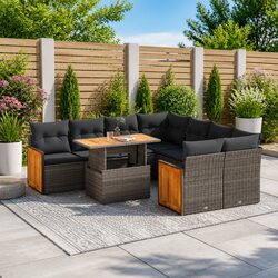 9-Piece Grey Poly Rattan Garden Sofa Set for Outdoor Relaxation