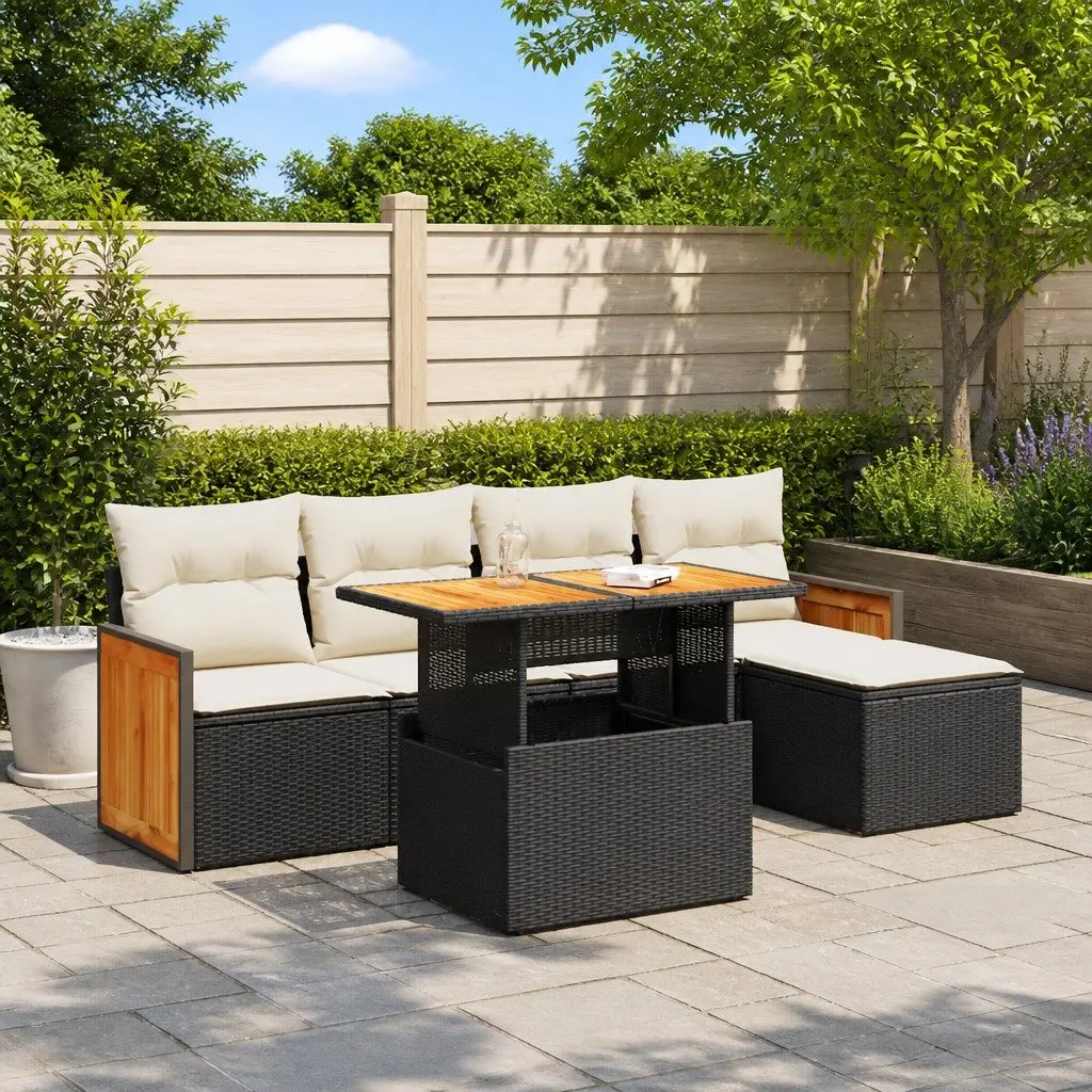 Garden Sofa Set 6 Piece Outdoor Furniture Black Rattan Modular Patio Seating