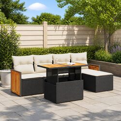 Black Rattan Modular Patio Sofa Set - 6 Pieces