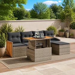Garden Sofa Set 6 Piece Outdoor Furniture Grey Poly Rattan Modular Patio Seating