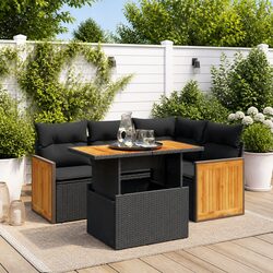 Modular 5 Piece Garden Sofa Set in Black Poly Rattan