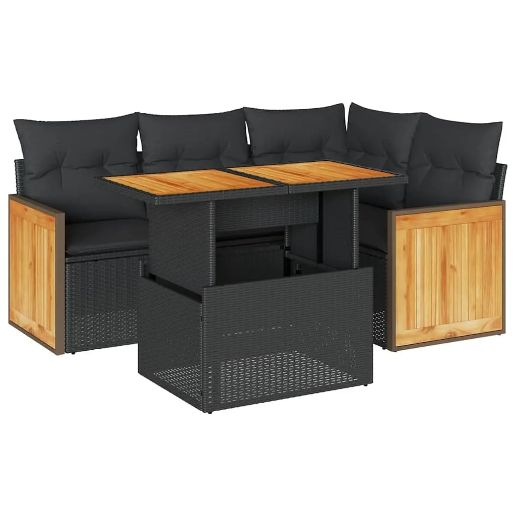 5 Piece Garden Sofa Set PE Rattan Modular Black