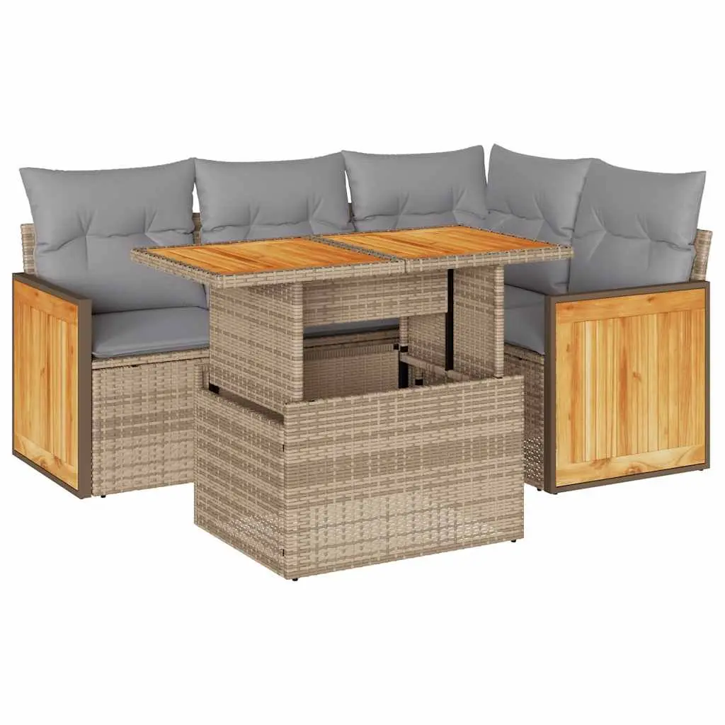Beige 5 Piece Modular Outdoor Sofa Set with Cushions