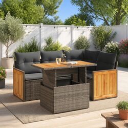 5-Piece Outdoor Garden Sofa Set in Grey Poly Rattan