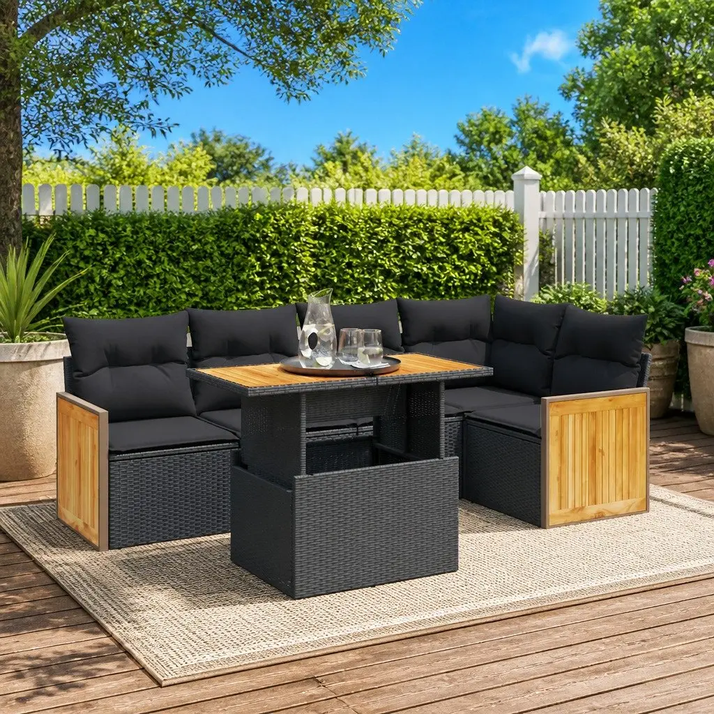 Black Modular 6-Piece Garden Sofa Set for Outdoor Use