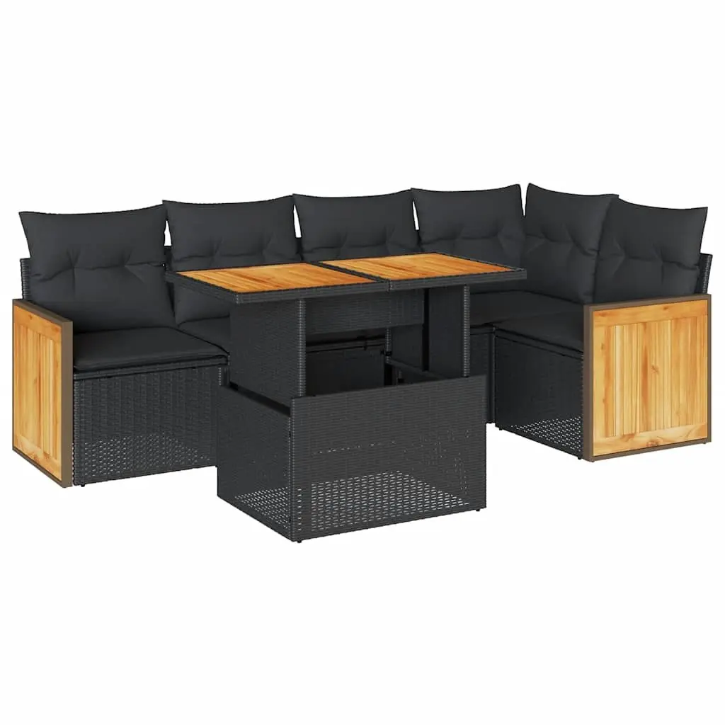 Black Modular 6-Piece Garden Sofa Set for Outdoor Use