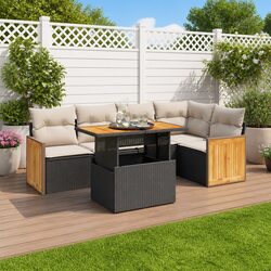 Quality Black Poly Rattan 6 Piece Garden Sofa Set