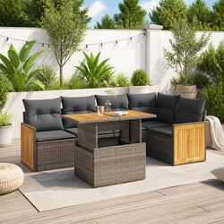 Durable 6 Piece Grey Poly Rattan Outdoor Sofa Set