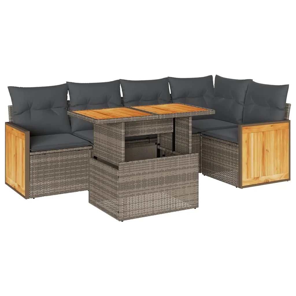 6 Piece Outdoor Garden Sofa Set PE Rattan Grey Modular Patio Furniture with Cushions