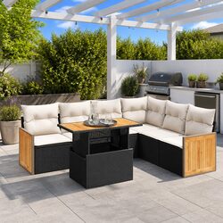 7-Piece Black Poly Rattan Garden Sofa Set