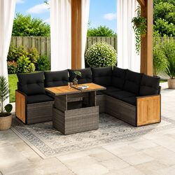 7-Piece Garden Sofa Set in Grey Poly Rattan for Outdoors