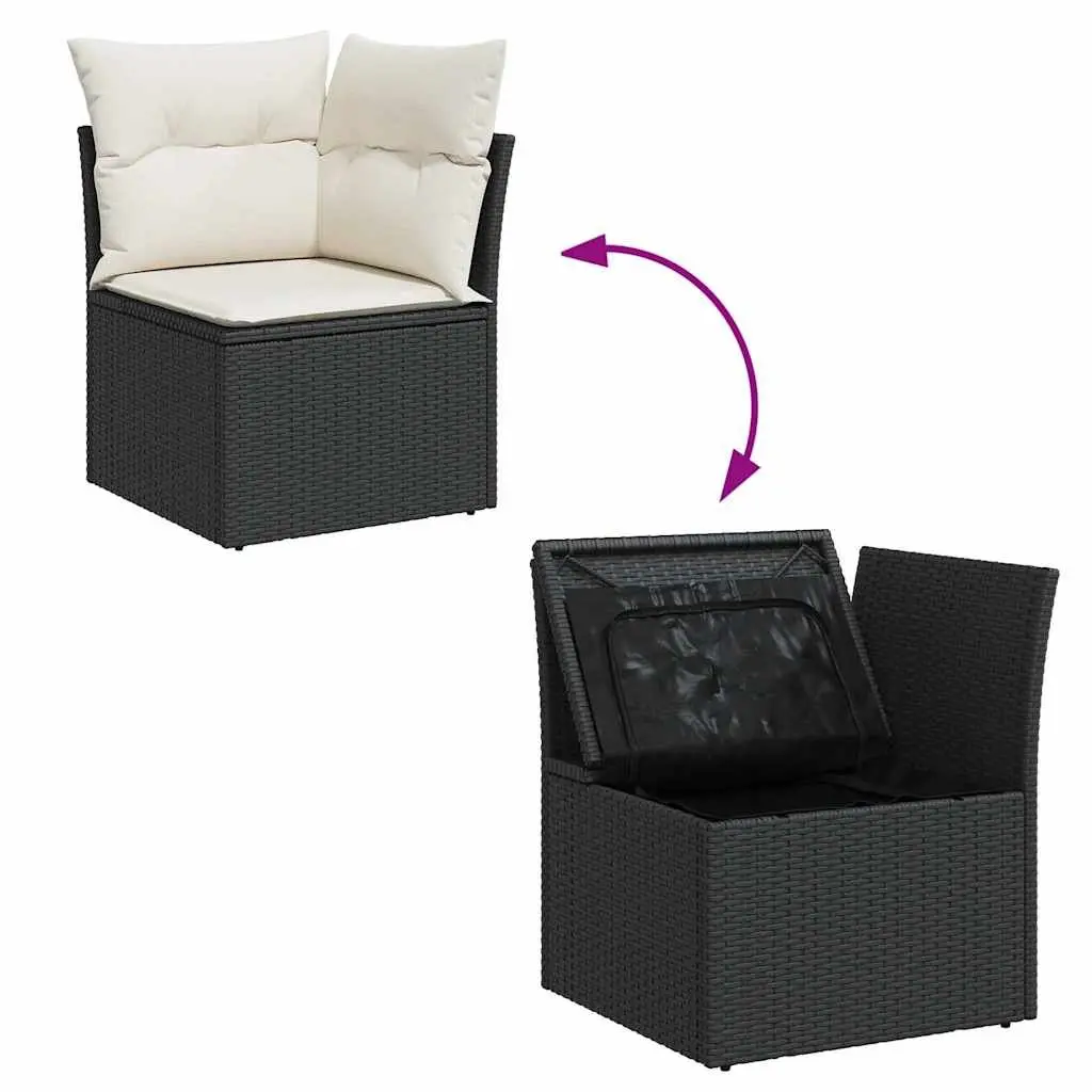 9-Piece Modular Black Poly Rattan Garden Sofa Set