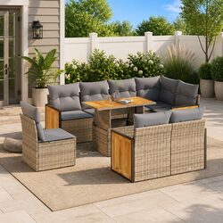 Premium 9 Piece Outdoor Garden Sofa Set in Beige