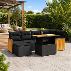 Premium 7 Piece Black Poly Rattan Garden Sofa Set