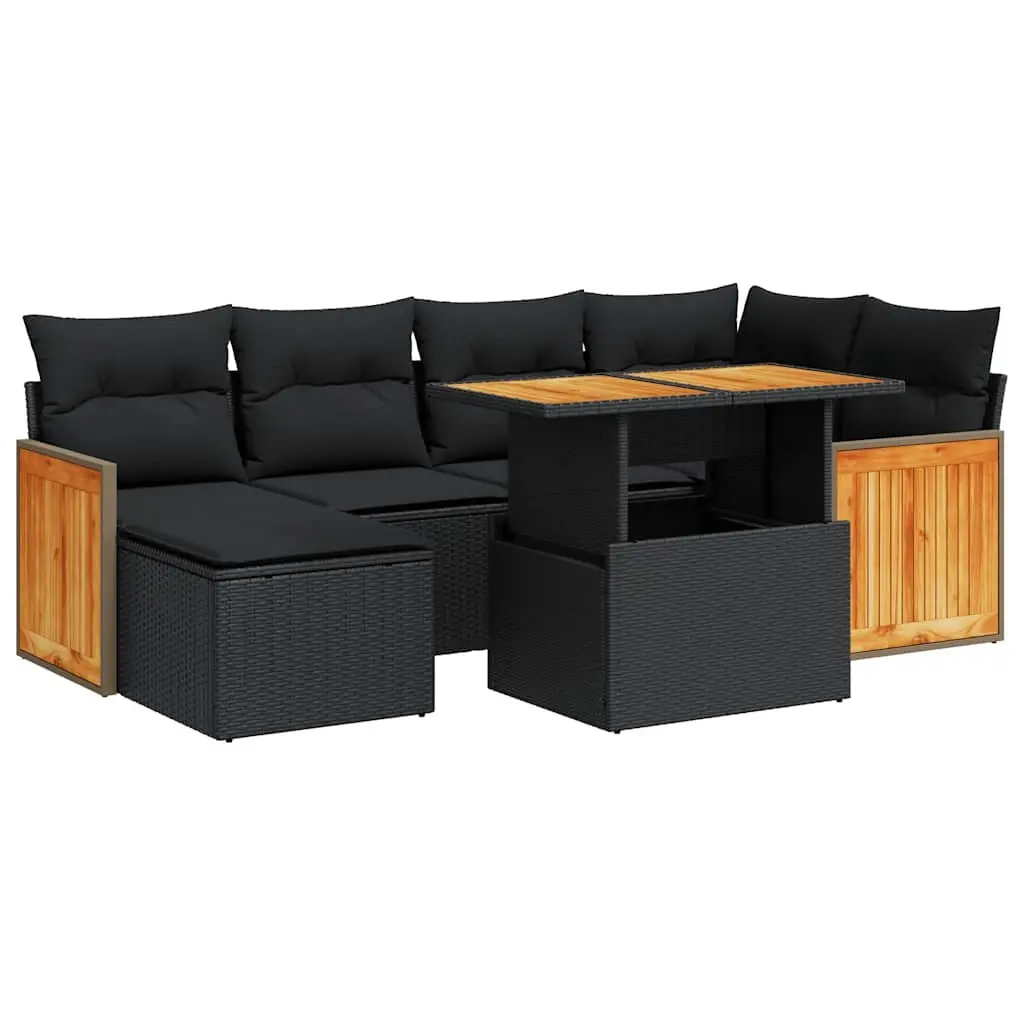 7 Piece Black Poly Rattan Garden Sofa Set