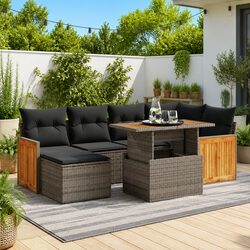 7-Piece Grey Poly Rattan Garden Sofa Set for Outdoor Use