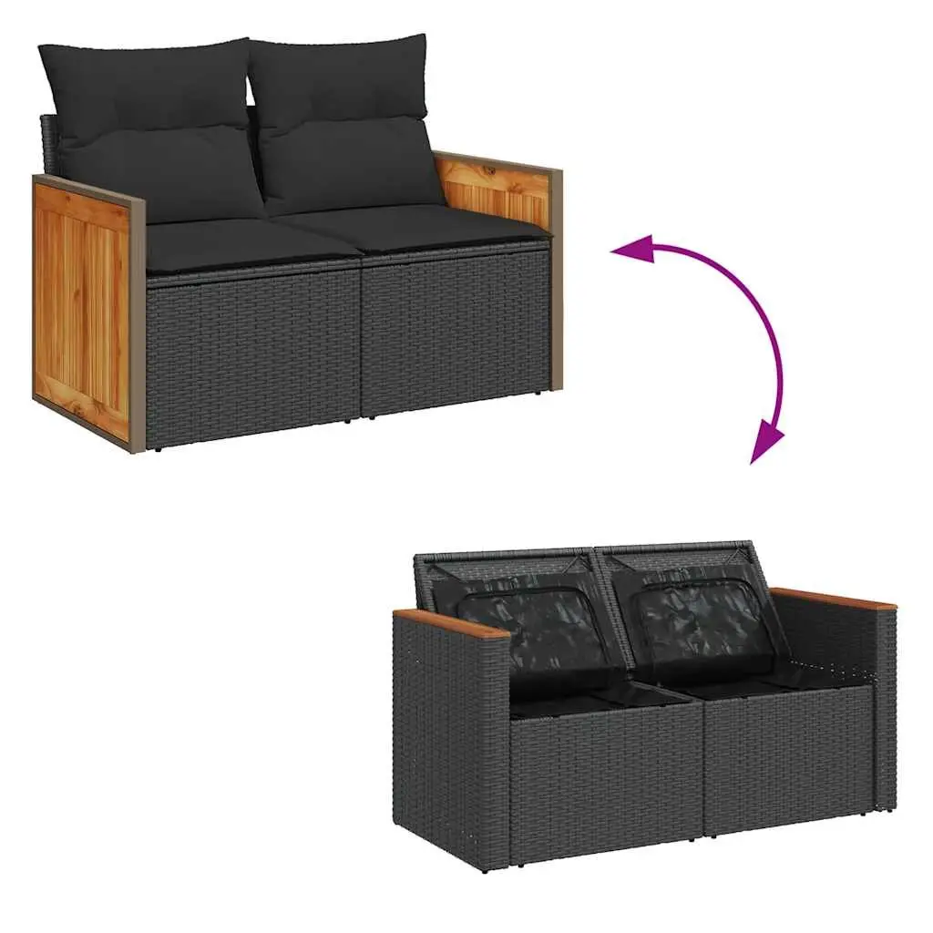 Garden Sofa Set PE Rattan 9 Piece Modular Outdoor Furniture Black