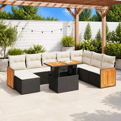 9-Piece Black Poly Rattan Garden Sofa Set with Cushions