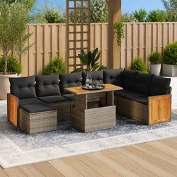 9-Piece Grey Rattan Garden Sofa Set for Outdoor Relaxation